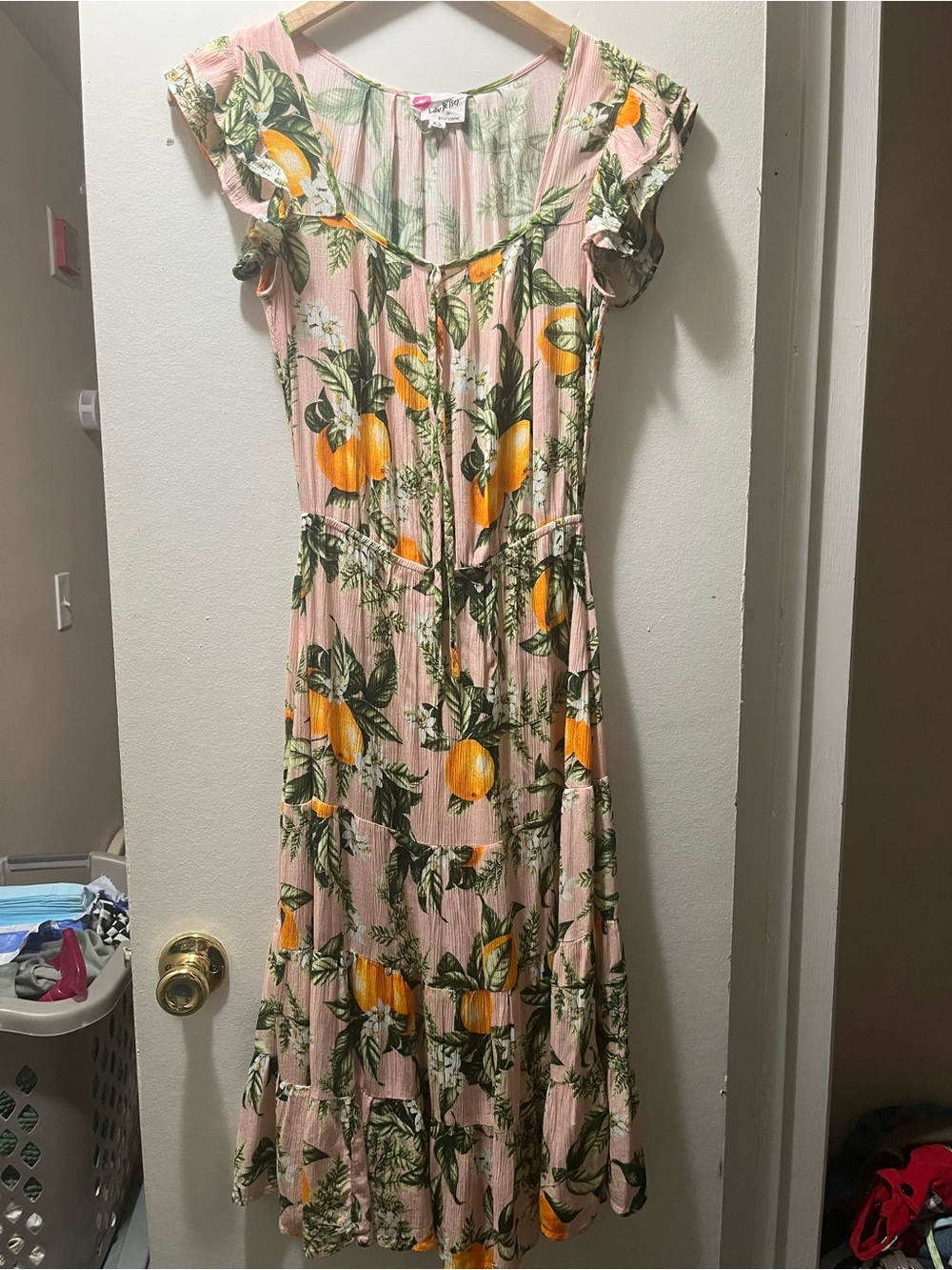 Luv Betsey Betsey Johnson pink with orange print ruffle sleeve dress summer